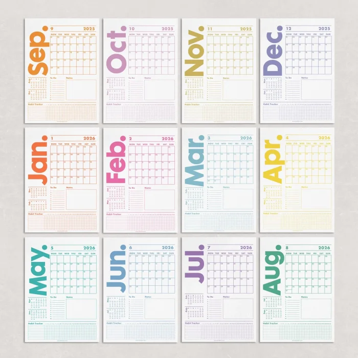 2026–2027 Akademik Takvim, Eylül Başlangıçlı Takvim, Önceki Sonraki Ay Takvim, Aylık Planlayıcı Takvim, Yıl Ortası Takvimi, 33x48 cm, A4 Takvim, Academic Monthly Wall Calendar, September Start Calendar, 2026-2027 Mid-Year Wall Calendar