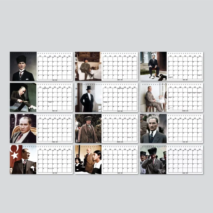 2026 Atatürk Fotoğraflı Takvim, Aylık Planlayıcı Takvim, Çift Taraflı Takvimi