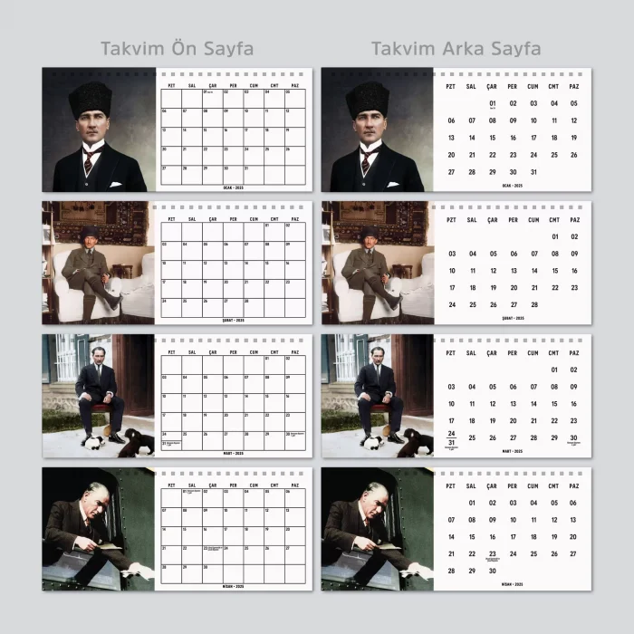 2026 Atatürk Fotoğraflı Takvim, Aylık Planlayıcı Takvim, Çift Taraflı Takvimi