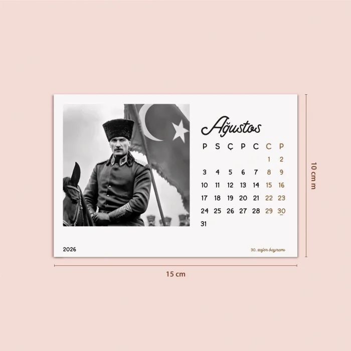 2026 Atatürk Masa Takvimi | Doğal Ahşap Tabanlı Masaüstü Takvimi