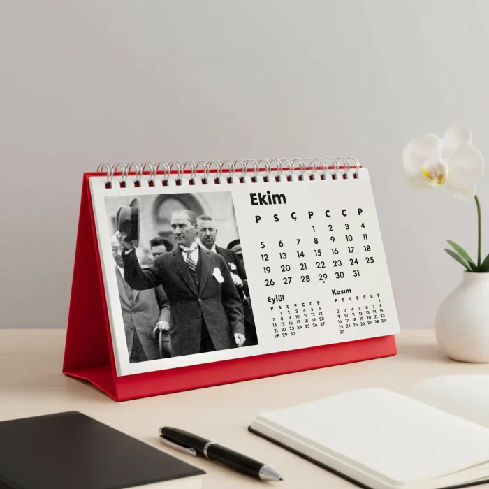 2026 Atatürk Masa Takvimi | Özel Siyah Fotoğraflı | Cumhuriyet Temalı Masaüstü Takvim