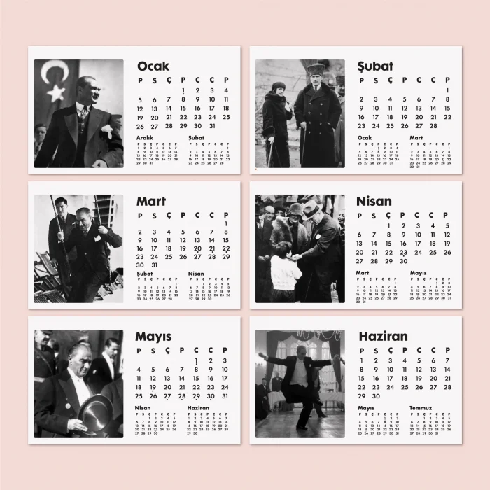 2026 Atatürk Masa Takvimi | Özel Siyah Fotoğraflı | Cumhuriyet Temalı Masaüstü Takvim