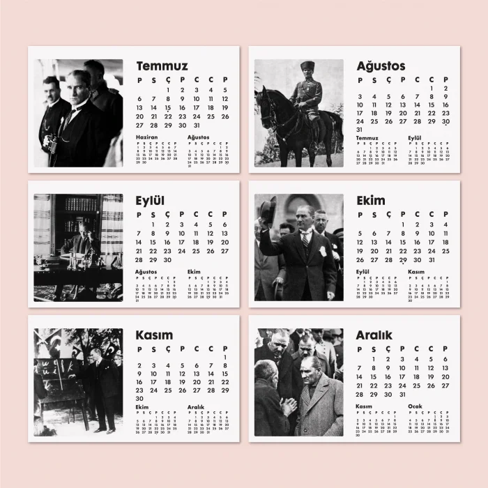 2026 Atatürk Masa Takvimi | Özel Siyah Fotoğraflı | Cumhuriyet Temalı Masaüstü Takvim