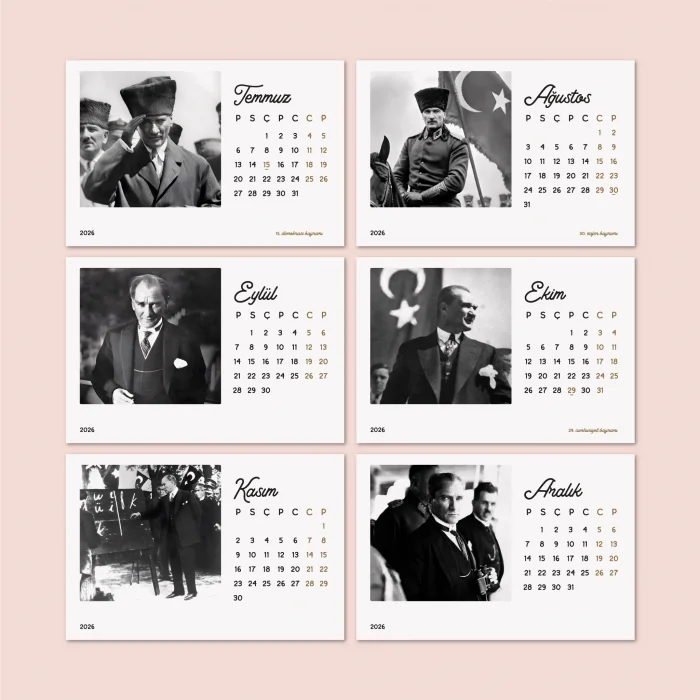 2026 Atatürk Masa Takvimi | Rustik Ahşap Tabanlı Masaüstü Takvimi