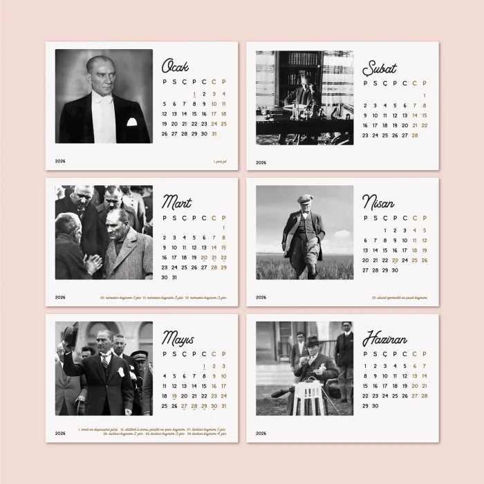 2026 Atatürk Masa Takvimi | Rustik Ahşap Tabanlı Masaüstü Takvimi