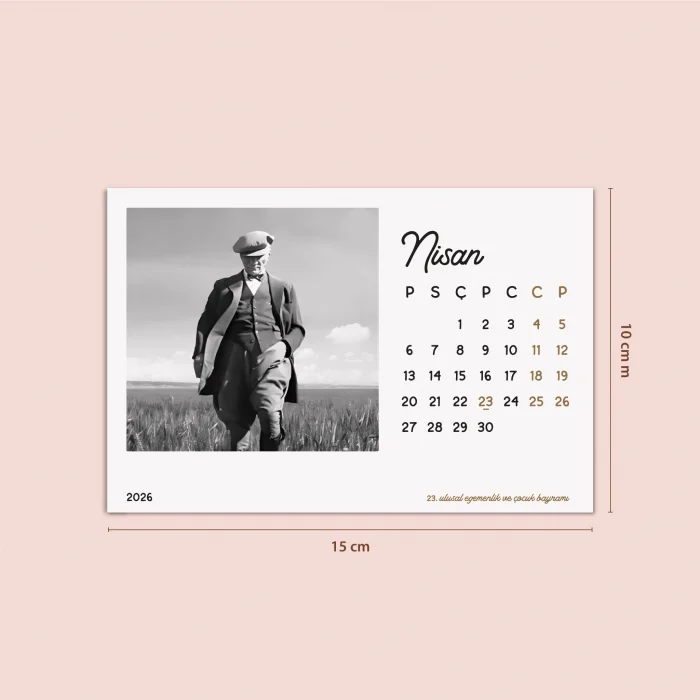 2026 Atatürk Masa Takvimi | Rustik Ahşap Tabanlı Masaüstü Takvimi