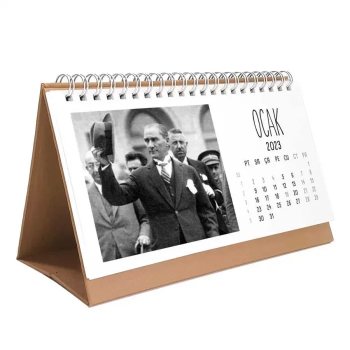 2026 Atatürk Takvimi - Atatürk Fotoğraflı 2026 Masa Takvimi - Kahverengi