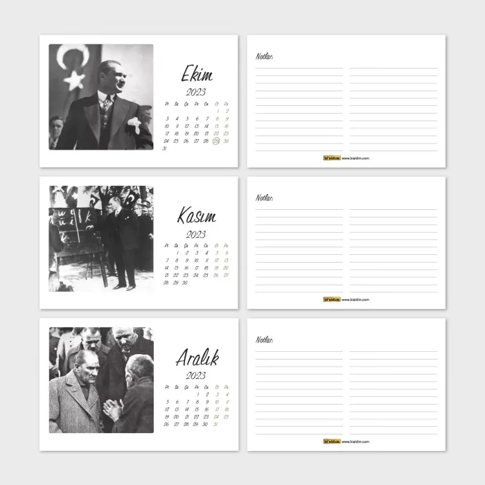 2026 Atatürk Takvimi, Atatürk Masa Takvimi, 2026 Takvim