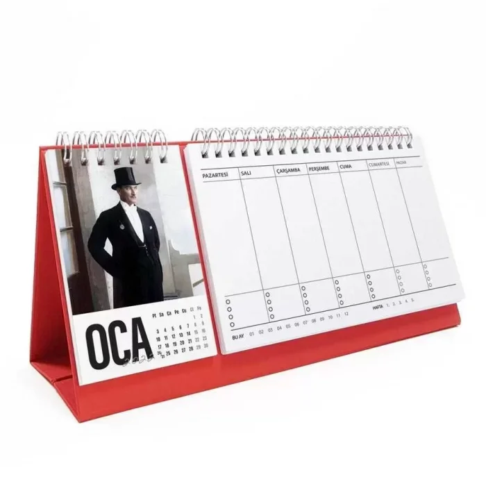 2026 Atatürk Takvimi Haftalık Planlayıcı Masa Takvimi Kırmızı