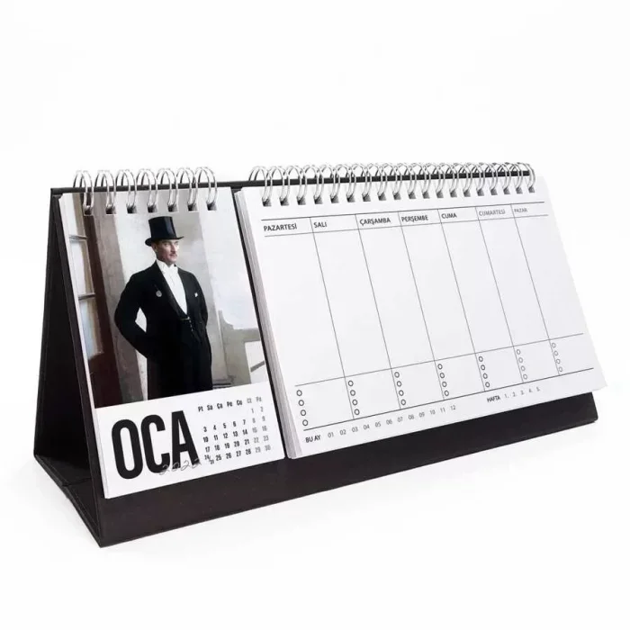 2026 Atatürk Takvimi Haftalık Planlayıcı Masa Takvimi Siyah