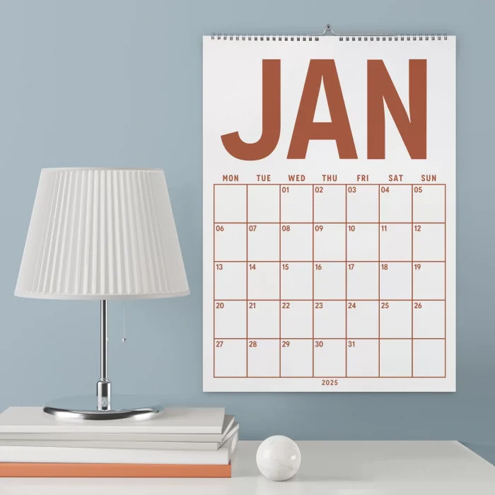 2026 Aylık Planlayıcı Duvar Takvimi, 33X48 cm, A4, Spiralli Takvim, Minimalist, Boho Toprak Renkleri