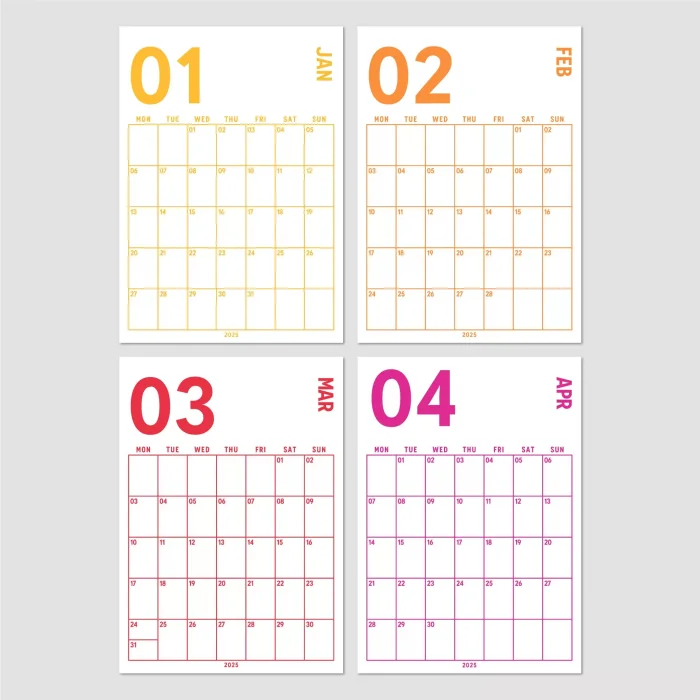 2026 Aylık Planlayıcı Duvar Takvimi, 33X48 cm & A4 Spiralli Takvim, Organizer Takvim, Gökkuşağı Renkleri