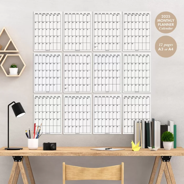 2026 Aylık Planlayıcı Duvar Takvimi, 33X48 cm & A4 Takvim, 12 Ay Poster Takvim, Organizer Takvim