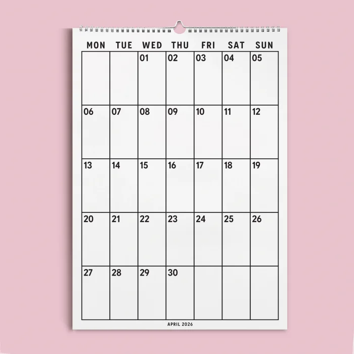 2026 Aylık Planlayıcı Duvar Takvimi, Minimal ve İşlevsel Tasarım, 33 x 48 cm, A4