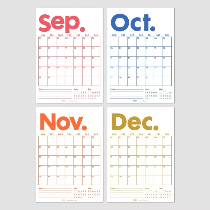 2026 Aylık Planlayıcı Duvar Takvimi, Önceki ve Sonraki Ay Takvim, 33X48 cm & A4 Poster Takvim, Canlı Gökkuşağı Renkleri