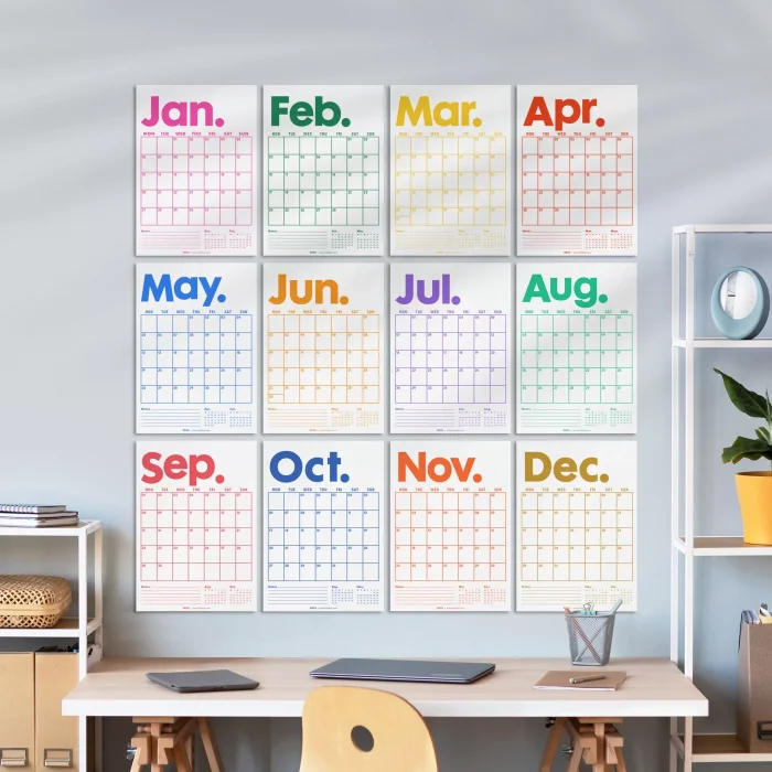 2026 Aylık Planlayıcı Duvar Takvimi, Önceki ve Sonraki Ay Takvim, 33X48 cm & A4 Poster Takvim, Canlı Gökkuşağı Renkleri