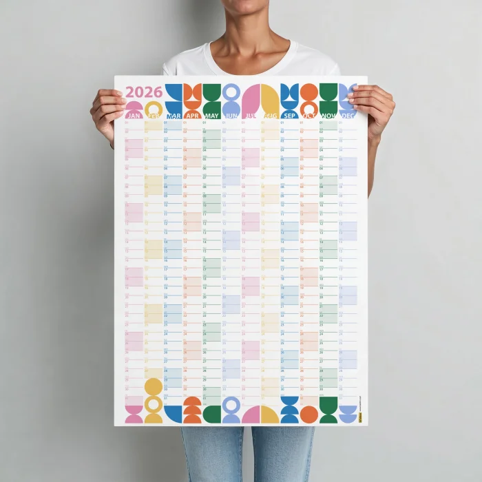 2026 Bauhaus Duvar Takvimi | Modern Renkli Minimal Yıllık Planlayıcı