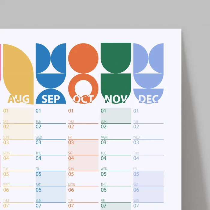 2026 Bauhaus Duvar Takvimi | Modern Renkli Minimal Yıllık Planlayıcı