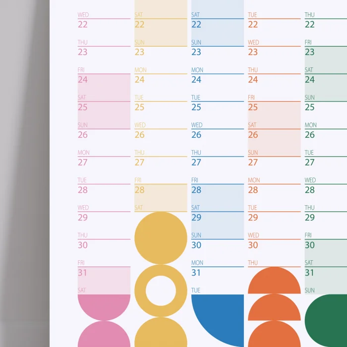 2026 Bauhaus Duvar Takvimi | Modern Renkli Minimal Yıllık Planlayıcı