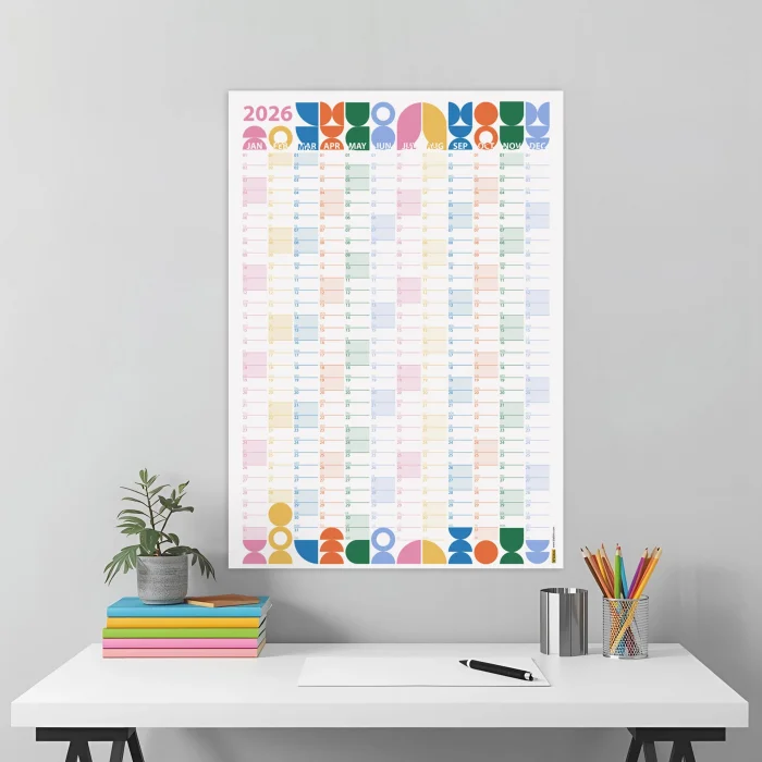2026 Bauhaus Duvar Takvimi | Modern Renkli Minimal Yıllık Planlayıcı
