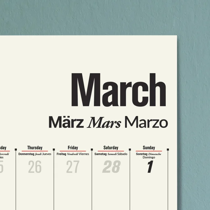 2026 Çok Dilli Takvim, Dil Öğrenme Aylık Planlayıcı Takvimi, İngilizce, Almanca, Fransızca, İspanyolca Takvim, Eğitici Takvim, Önceki ve Sonraki Ay Takvim, 33x65 cm (13x25.5 inç)