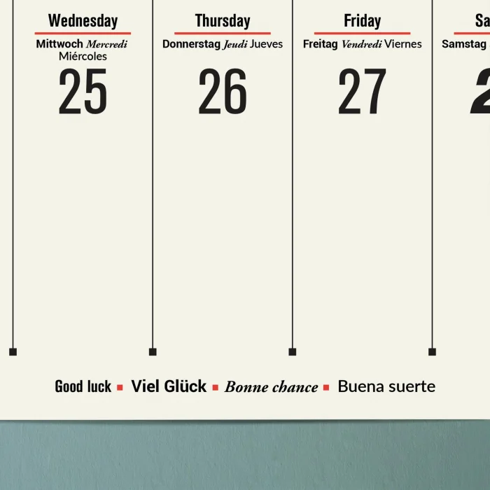 2026 Çok Dilli Takvim, Dil Öğrenme Aylık Planlayıcı Takvimi, İngilizce, Almanca, Fransızca, İspanyolca Takvim, Eğitici Takvim, Önceki ve Sonraki Ay Takvim, 33x65 cm (13x25.5 inç)