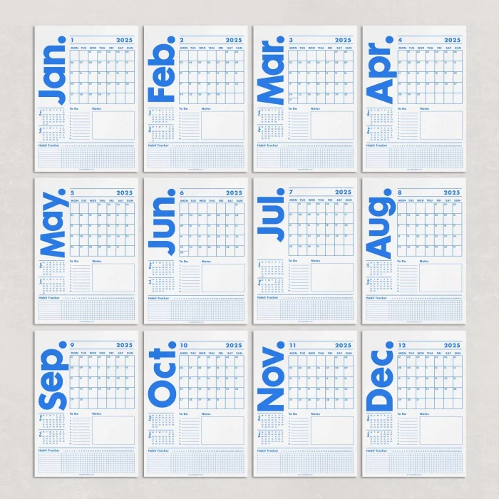 2026 Duvar Takvimi, 33X48 cm, A4, Spiralli Takvim, Önceki ve Sonraki Ay Takvim, Aylık Planlayıcı Takvim, Trend Mavi