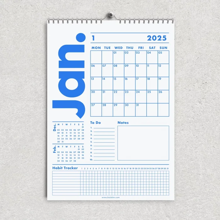 2026 Duvar Takvimi, 33X48 cm, A4, Spiralli Takvim, Önceki ve Sonraki Ay Takvim, Aylık Planlayıcı Takvim, Trend Mavi