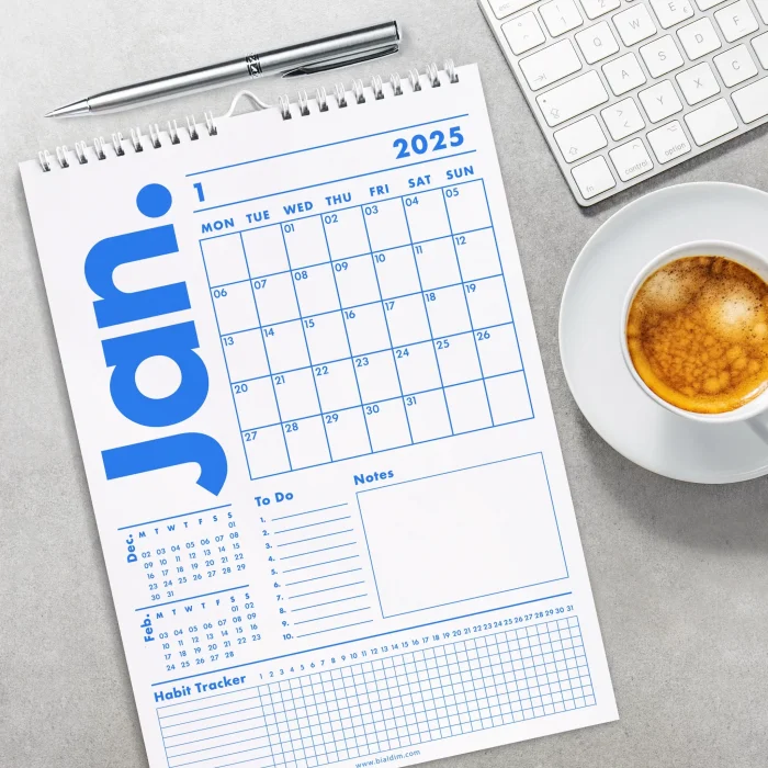 2026 Duvar Takvimi, 33X48 cm, A4, Spiralli Takvim, Önceki ve Sonraki Ay Takvim, Aylık Planlayıcı Takvim, Trend Mavi