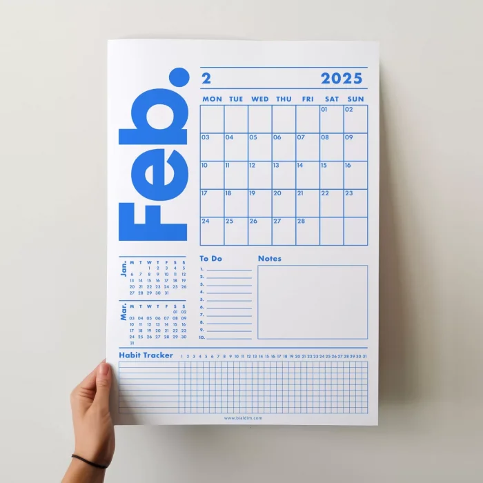 2026 Duvar Takvimi, 33X48 cm, A4, Spiralli Takvim, Önceki ve Sonraki Ay Takvim, Aylık Planlayıcı Takvim, Trend Mavi