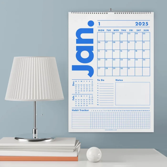 2026 Duvar Takvimi, 33X48 cm, A4, Spiralli Takvim, Önceki ve Sonraki Ay Takvim, Aylık Planlayıcı Takvim, Trend Mavi