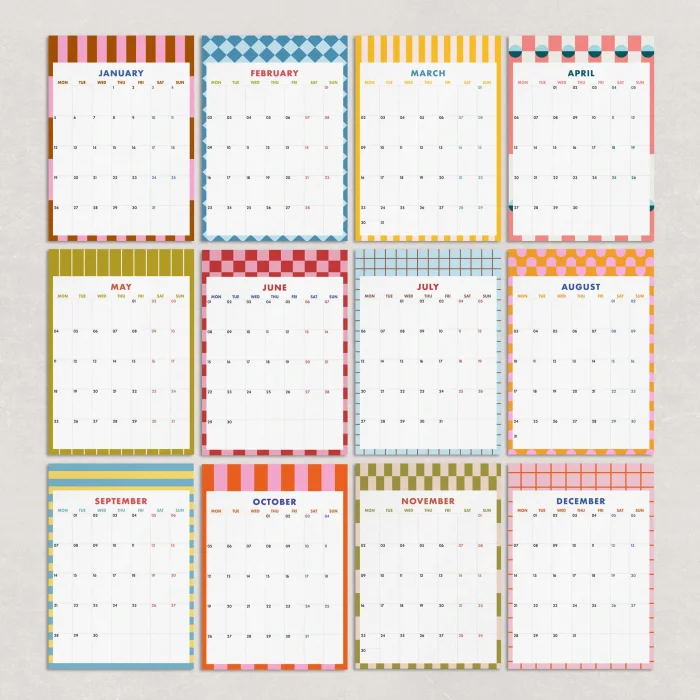 2026 Duvar Takvimi, Aylık Planlayıcı Takvim, 33X48 cm & A4 Takvim, Renkli Soyut Modern Sanat Duvar Takvimi