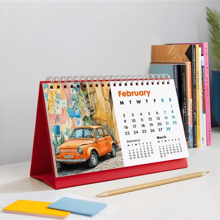 2026 İtalya Masa Takvimi – Önceki ve Sonraki Ay Görünümlü Renkli İllüstrasyon Takvim | Amalfi, Toskana, Roma, Venedik Temalı