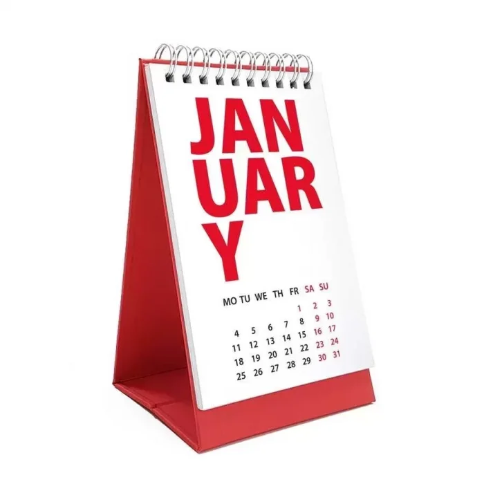 2026 Masa Takvimi İngilizce - Kırmızı