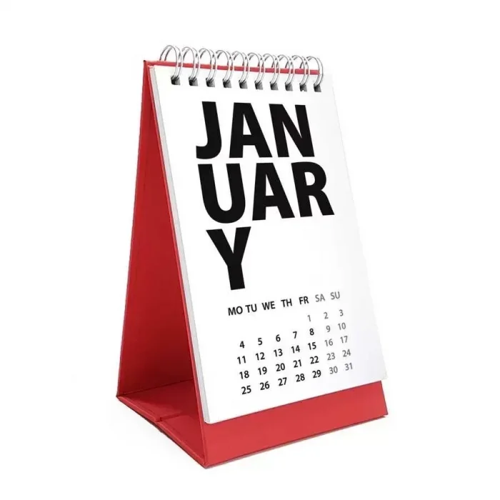 2026 Masa Takvimi İngilizce - Kırmızı Beyaz