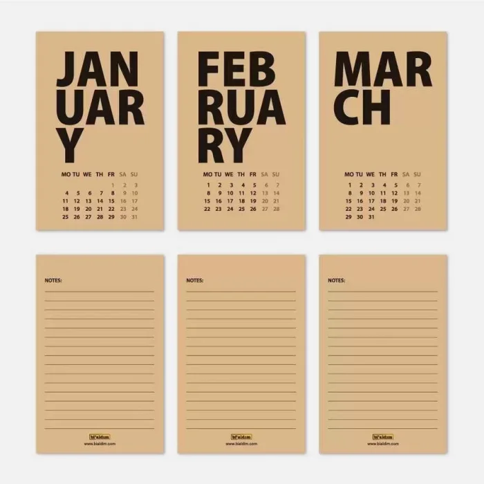 2026 Masa Takvimi İngilizce - Kırmızı Kraft