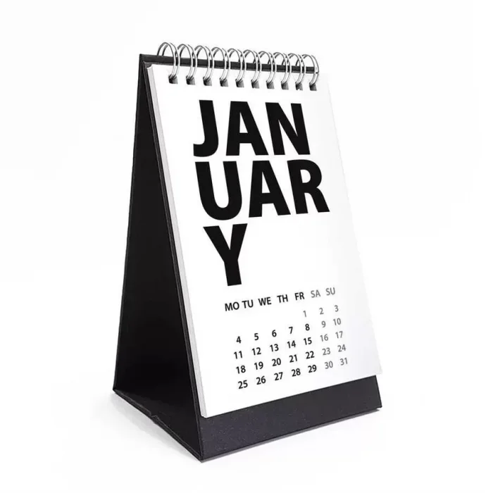 2026 Masa Takvimi İngilizce - Siyah Beyaz