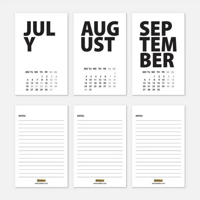 2026 Masa Takvimi İngilizce - Siyah Beyaz