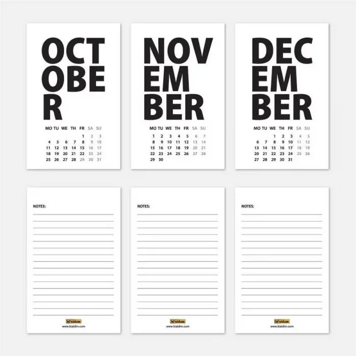 2026 Masa Takvimi İngilizce - Siyah Beyaz