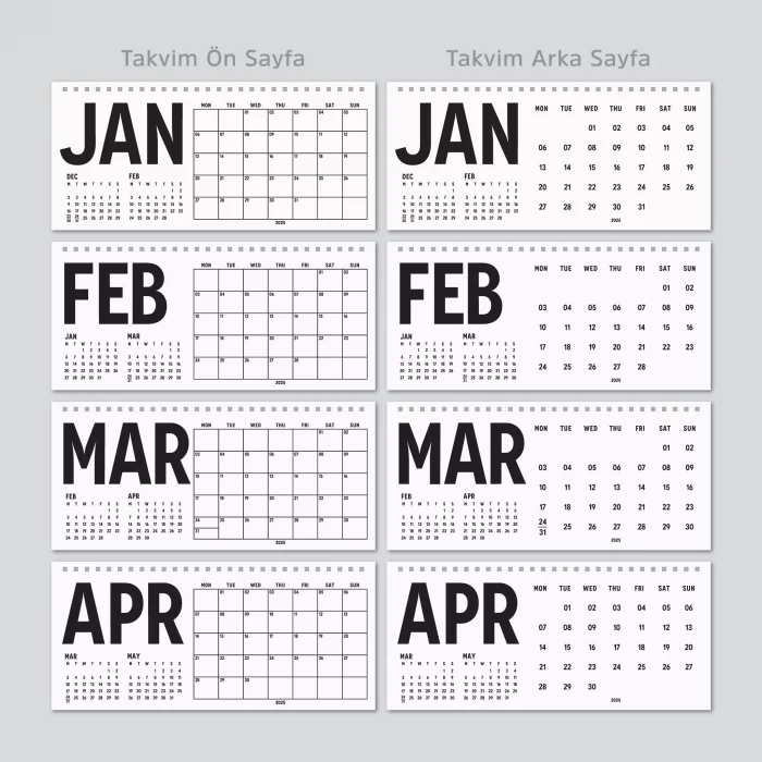2026 Masa Takvimi, Önceki Ay Sonraki Ay Takvim, Aylık Planlayıcı Takvim, Üç Aylık Takvim, Çift Taraflı Büyük Boy Masa Takvimi, Desk Calendar