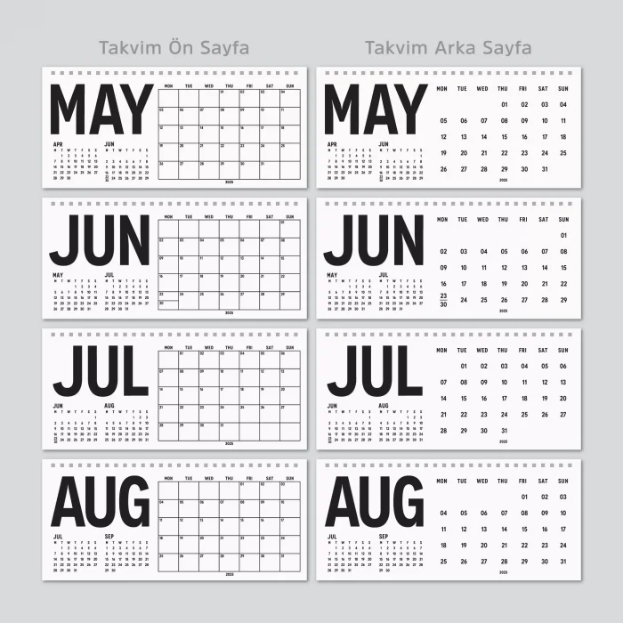 2026 Masa Takvimi, Önceki Ay Sonraki Ay Takvim, Aylık Planlayıcı Takvim, Üç Aylık Takvim, Çift Taraflı Büyük Boy Masa Takvimi, Desk Calendar