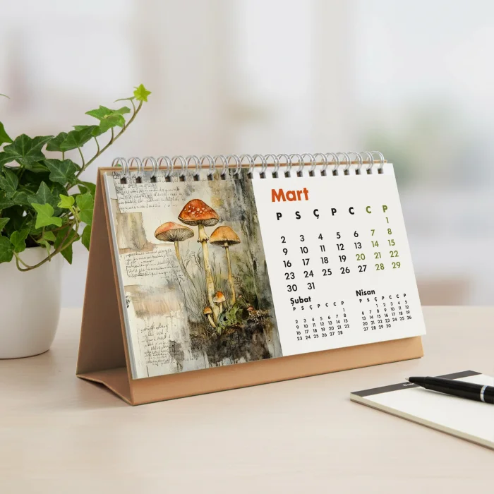 2026 Orman Masa Takvimi | Üç Aylık Takvim - Önceki Ay Sonraki Ay | Doğa ve Ağaç İllüstrasyonları | Minimal Ofis ve Ev Dekoru
