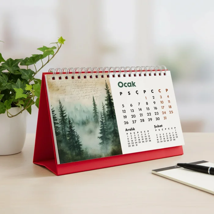2026 Orman Masa Takvimi | Üç Aylık Takvim - Önceki Ay Sonraki Ay | Doğa ve Ağaç İllüstrasyonları | Minimal Ofis ve Ev Dekoru