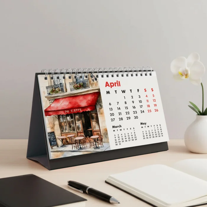 2026 Paris Masa Takvimi - Önceki ve Sonraki Ay Görünümlü Vintage Paris İllüstrasyonlu Takvim | Eyfel Kulesi, Louvre, Seine River, Montmartre Temalı