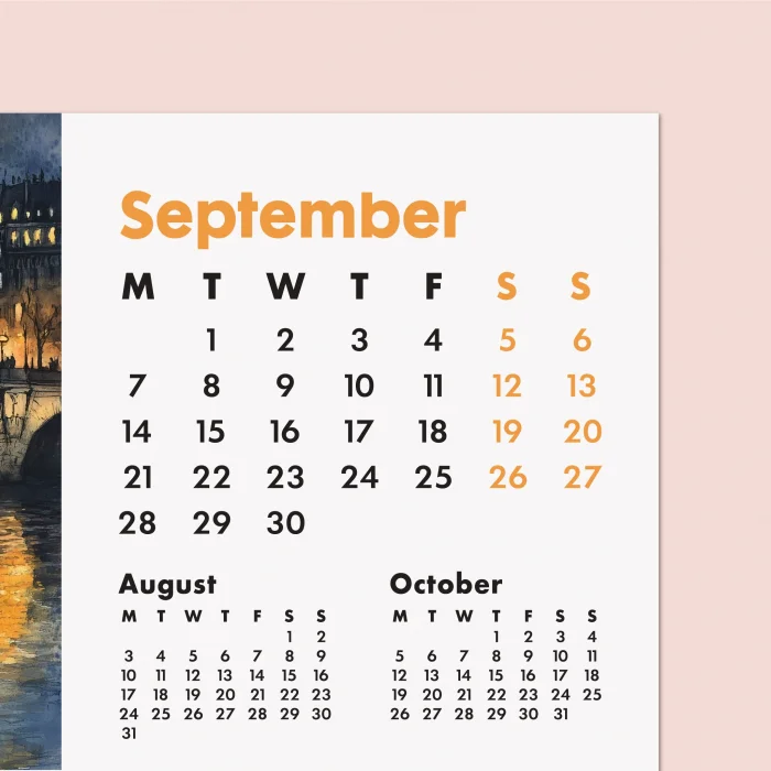 2026 Paris Masa Takvimi - Önceki ve Sonraki Ay Görünümlü Vintage Paris İllüstrasyonlu Takvim | Eyfel Kulesi, Louvre, Seine River, Montmartre Temalı