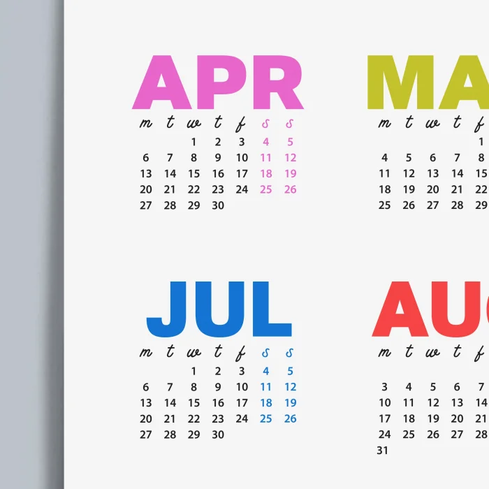 2026 Rengarenk Duvar Takvimi – Canlı Renkli Modern Yıllık Takvim