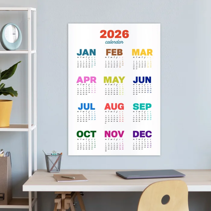 2026 Rengarenk Duvar Takvimi – Canlı Renkli Modern Yıllık Takvim