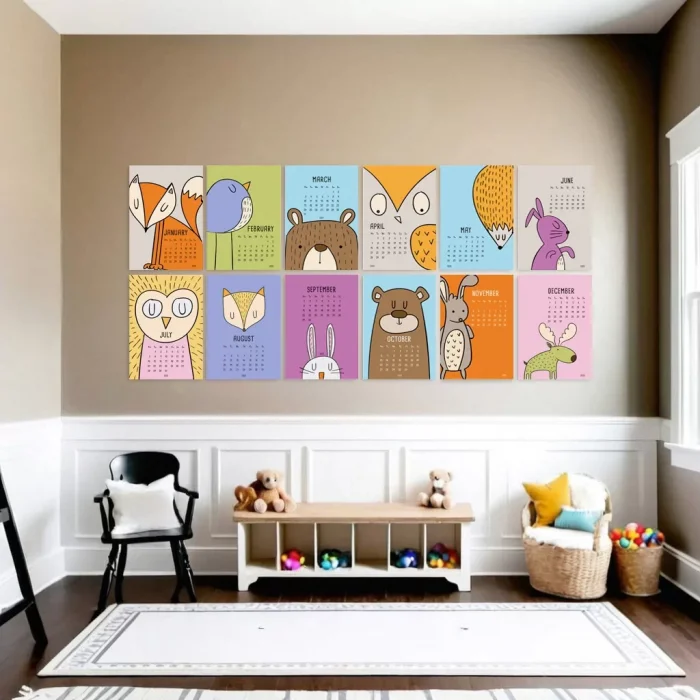 2026 Takvim, Sevimli Hayvanlar Duvar Takvimi, A4 Poster Takvim, 33x48 cm Poster Takvim, Renkli ve Eğlenceli