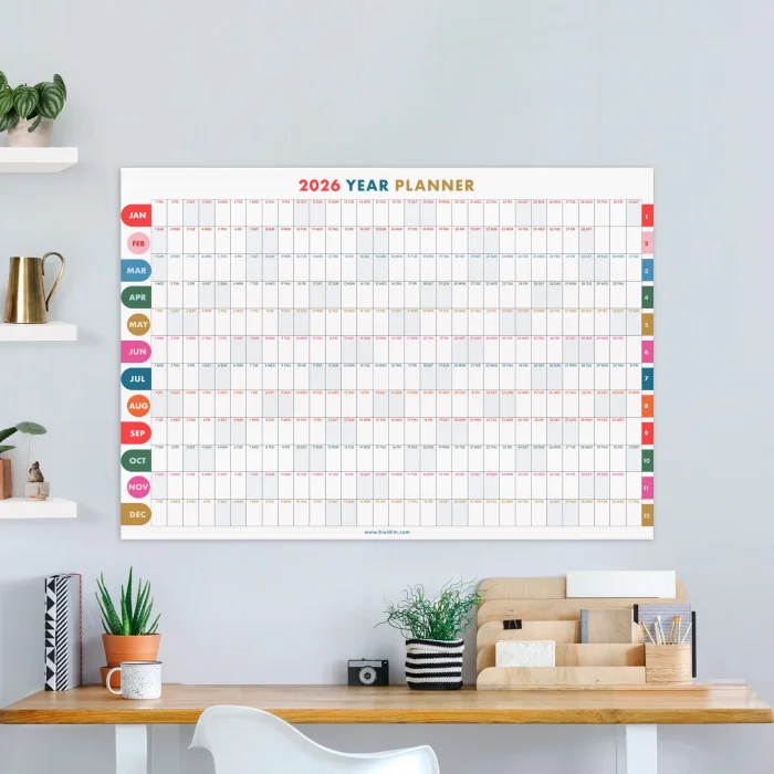 2026 yıllık planlayıcı duvar takvimi, 2026 duvar takvimi, Canlı parlak renkli, Minimalist Duvar Takvimi