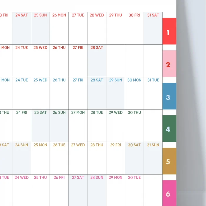 2026 yıllık planlayıcı duvar takvimi, 2026 duvar takvimi, Canlı parlak renkli, Minimalist Duvar Takvimi